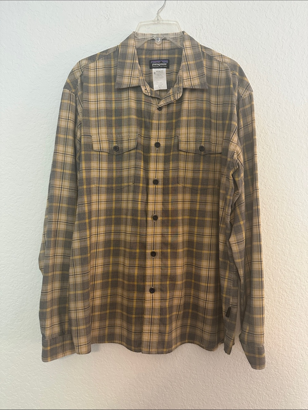 Patagonia Men’s Plaid Button-Down Shirt in Olive and Yellow